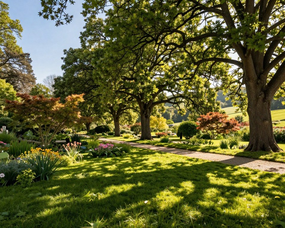 Laubbäume Schatten in großem Garten