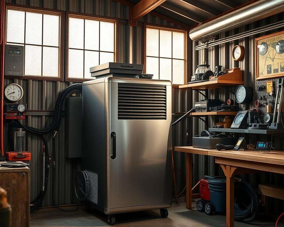 Luftentfeuchter und Messgeräte Metallschuppen