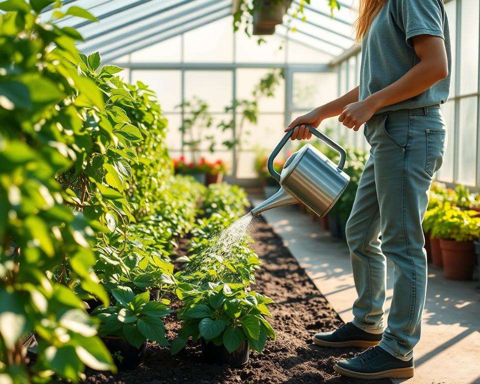 Manuelle Bewässerung im Gewächshaus