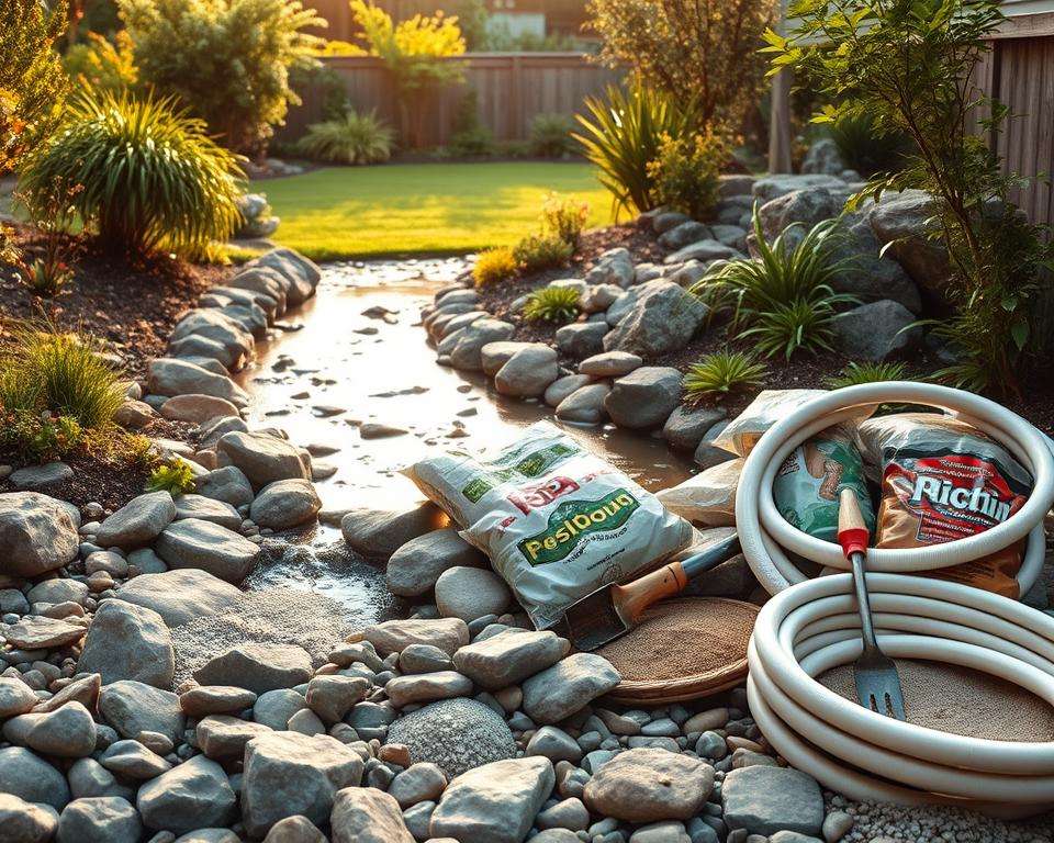 Materialien für Bachlauf Bau