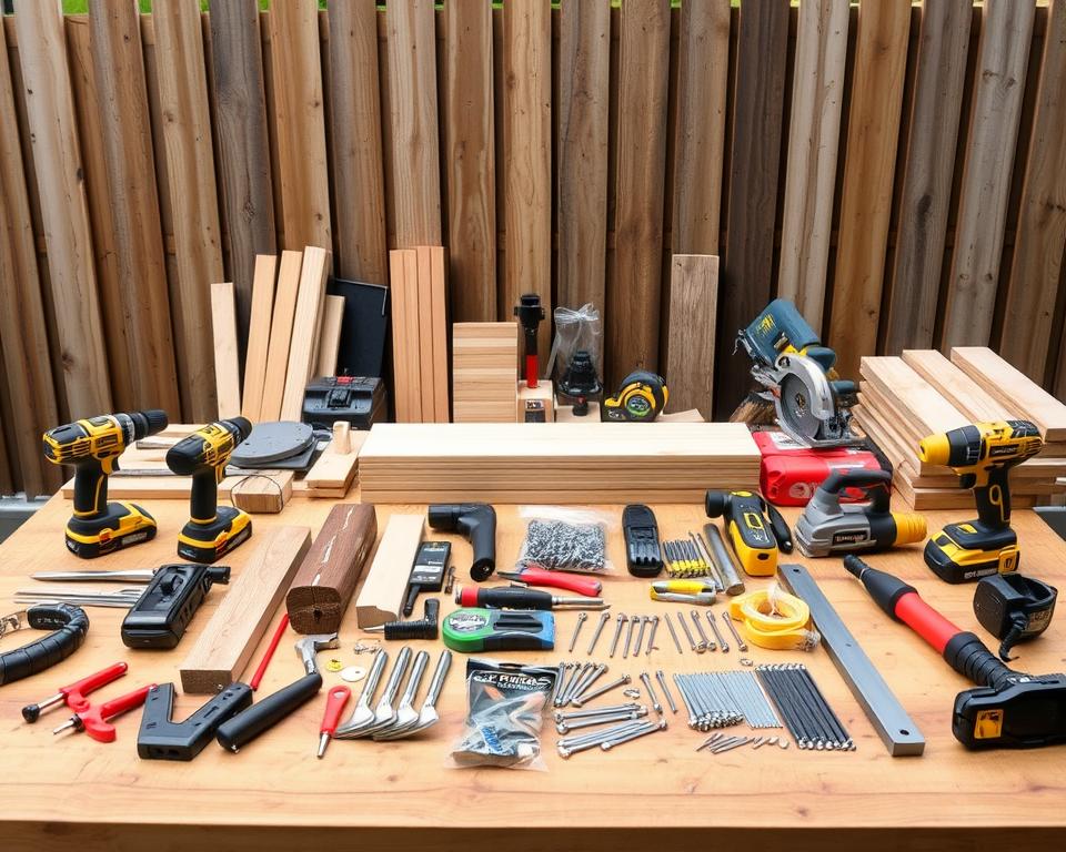 Materialien und Werkzeuge für Terrassengeländer
