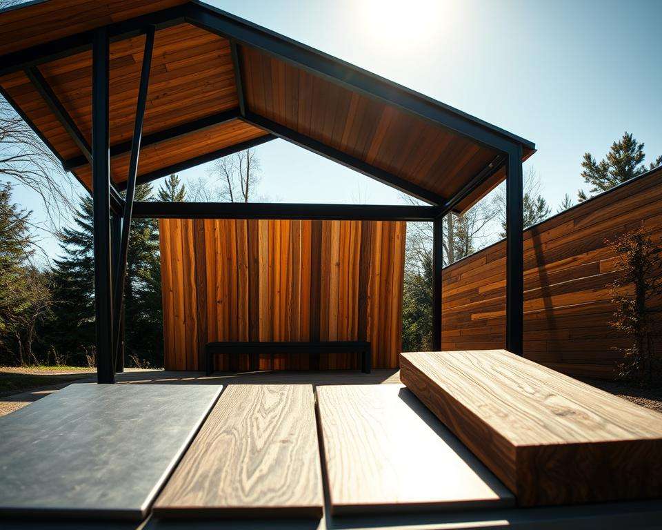 Materialvergleich Metall Holz Pavillon