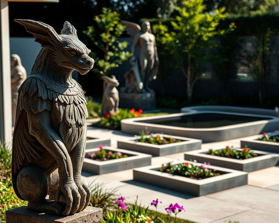 Moderne Gartengestaltung mit Steinfiguren
