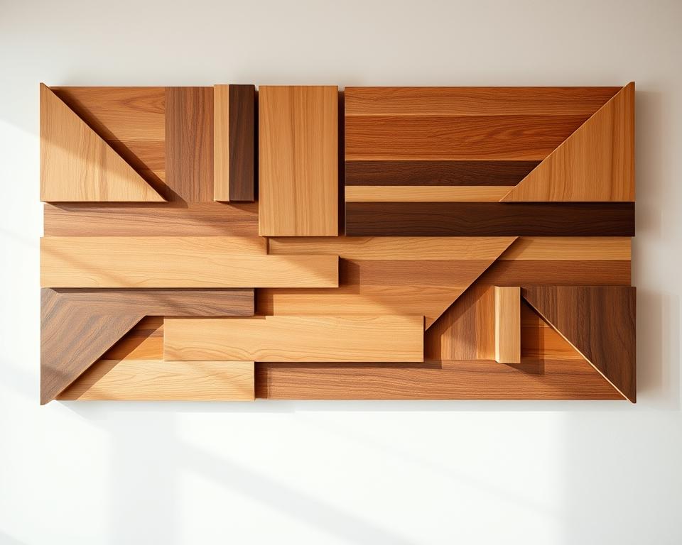 Moderne Holzwanddeko mit geometrischen Mustern