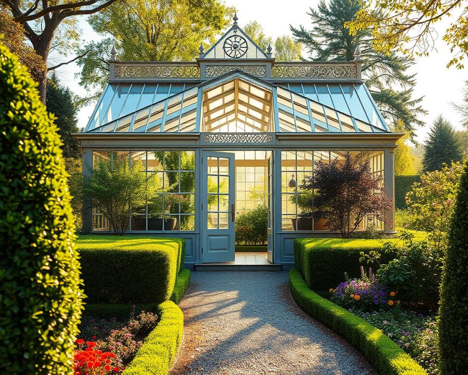 Modernes viktorianisches Gewächshaus in Gartenanlage