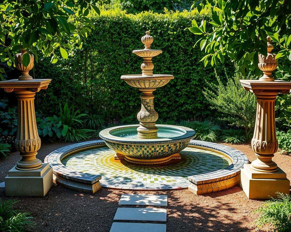Mosaik Anwendungen Brunnen Säulen Trittsteine