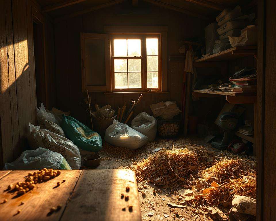 Nahrungsquellen für Mäuse im Schuppen