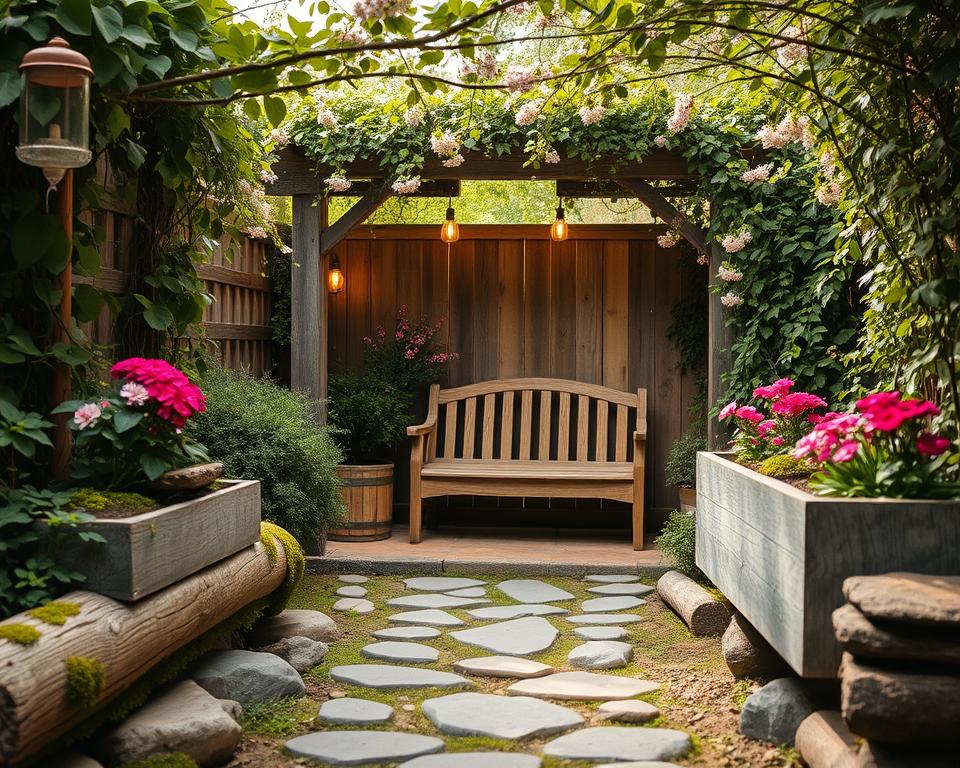 Natürliche Gartenmaterialien für romantische Sitzplätze
