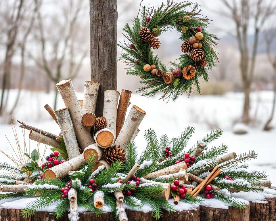 Naturmaterialien winterliche Gartendekoration