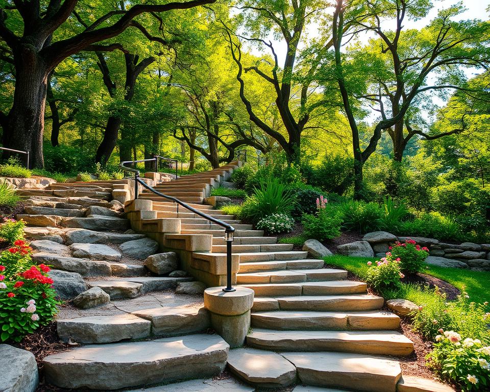 Natursteintreppe im Garten