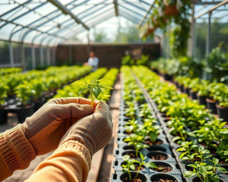 Paprika Jungpflanzen pikieren