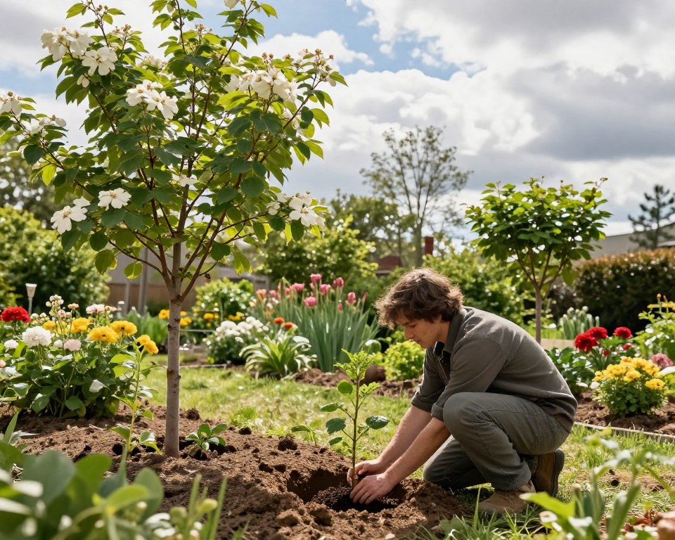 Pflanzung kleiner Bäume im Garten