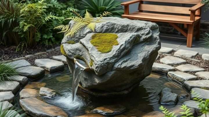 Quellstein im Garten selber bauen – 30 Ideen mit Findling, Teich, Beleuchtung, Kugeln & mehr