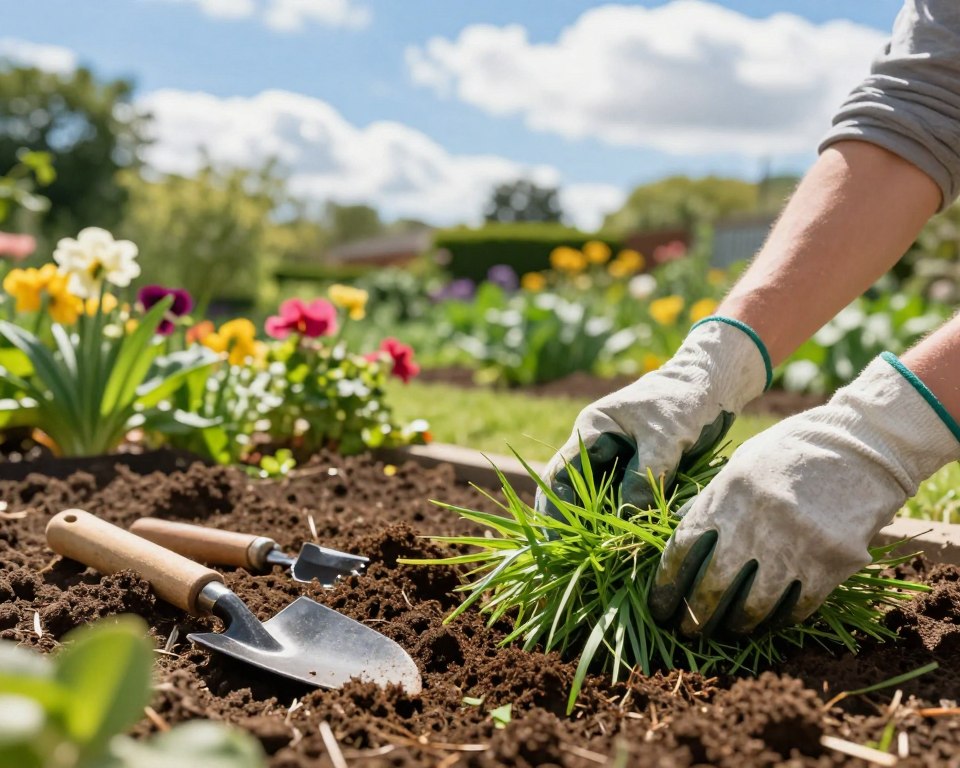 Rasenschnitt Einarbeitung in Garten Erde