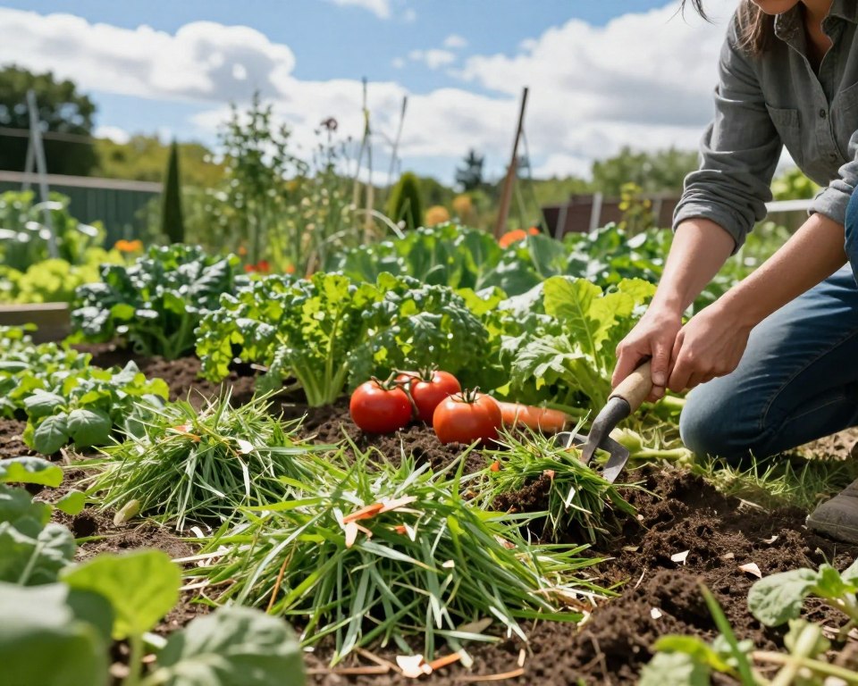 Rasenschnitt im Gemüsebeet