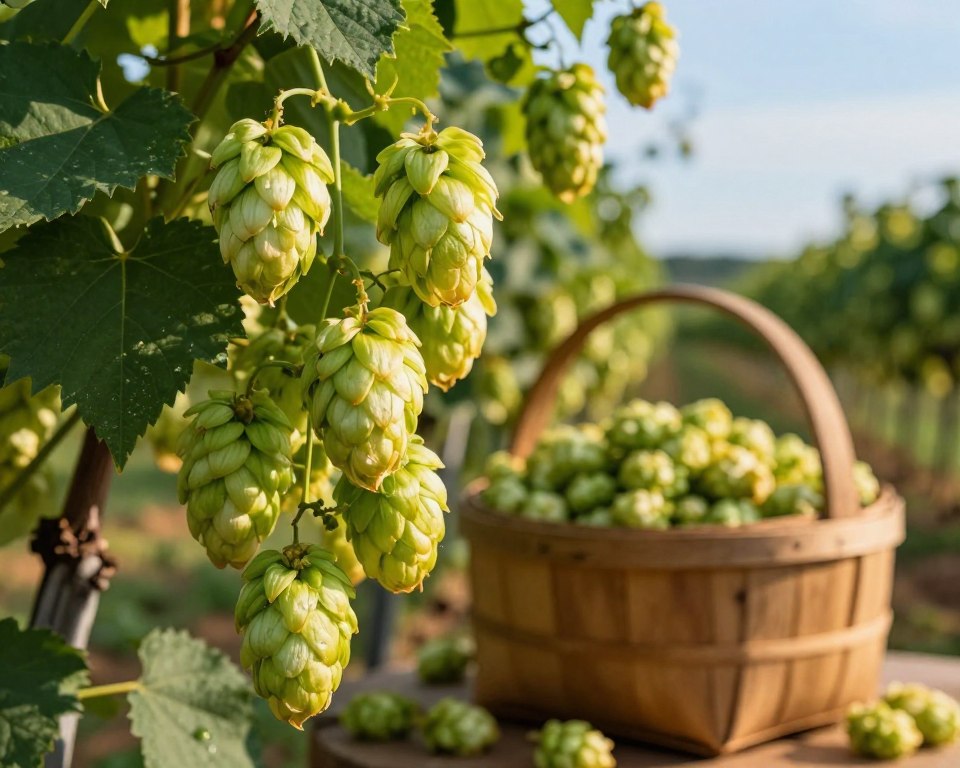 Reife Hopfendolden zur Ernte