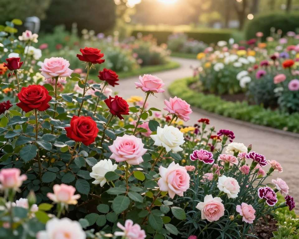 Rosen und Nelken im Garten