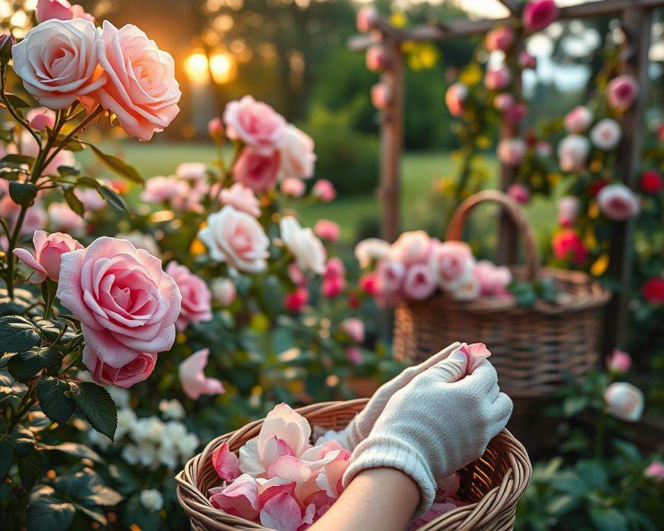 Rosenblüten ernten für Rosengelee