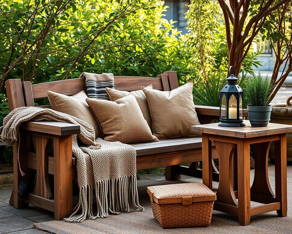 Rustikale Gartenmöbel und Textilien