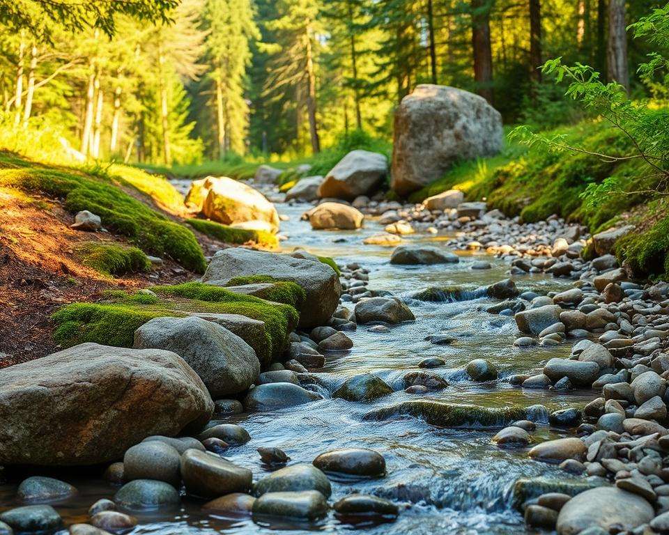 Steine und Kies im Bachlauf