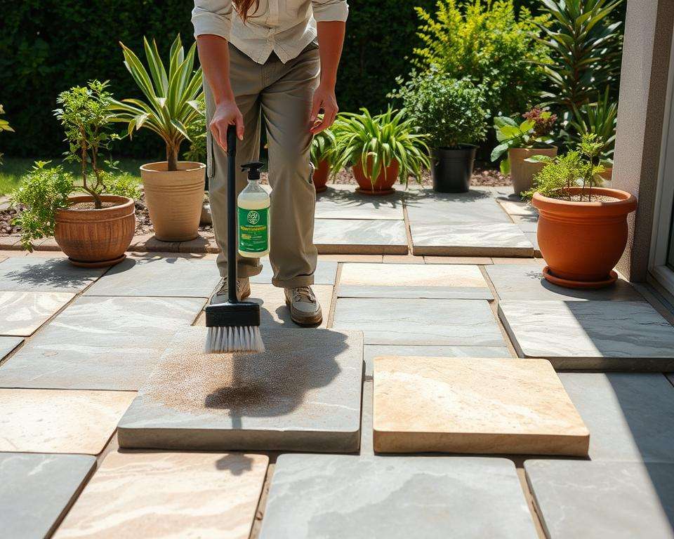 Steinplatten reinigen Anleitung