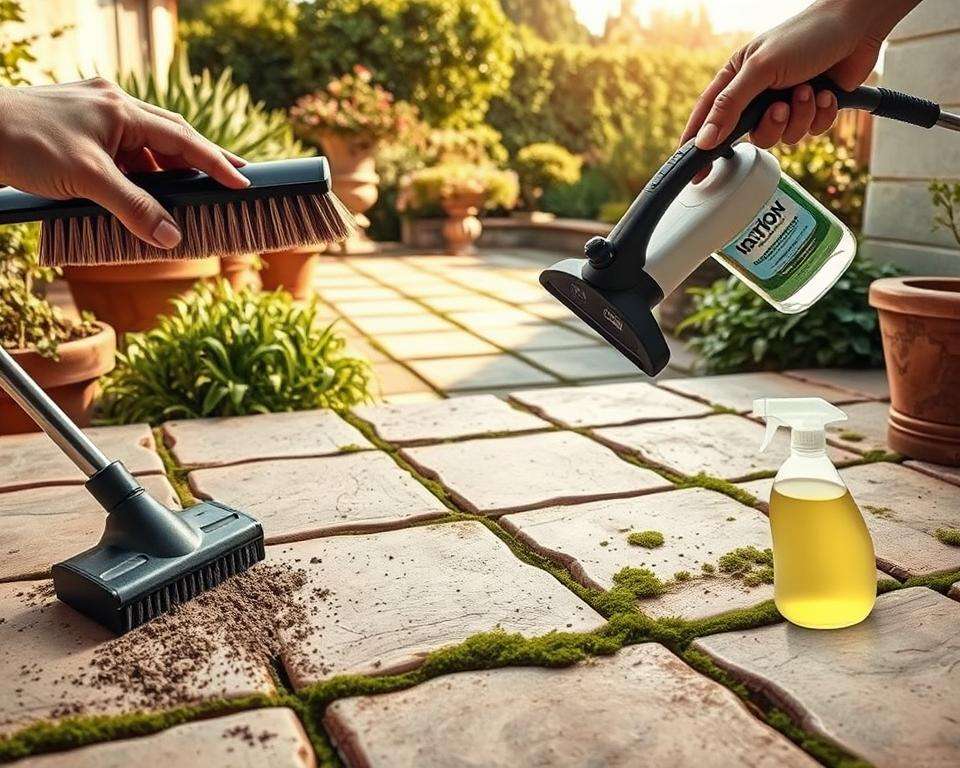 Terrassenfugen reinigen Methoden