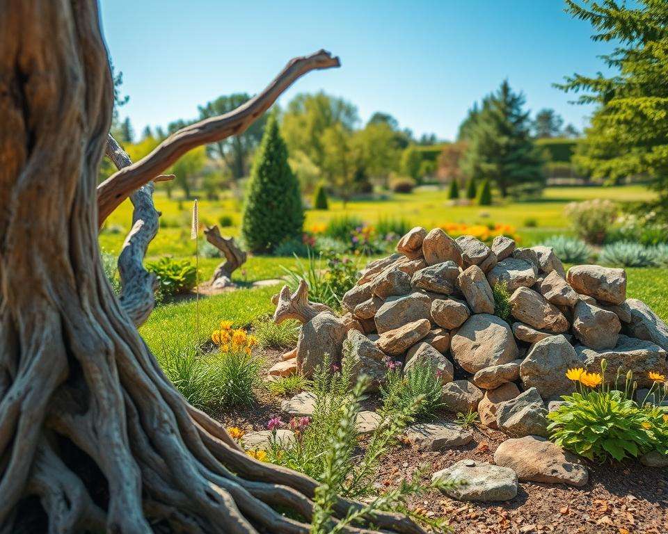 Totholz und Steinhaufen im Naturgarten Totholz und Steinhaufen im Naturgarten