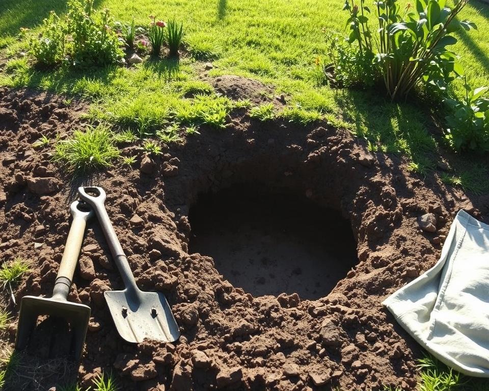 Vorbereitung Hundebestattung im Garten