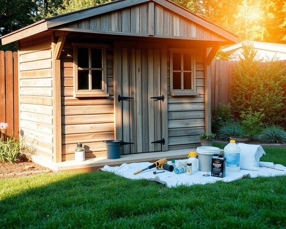 Vorbereitung des Gartenschuppens vor dem Anstrich