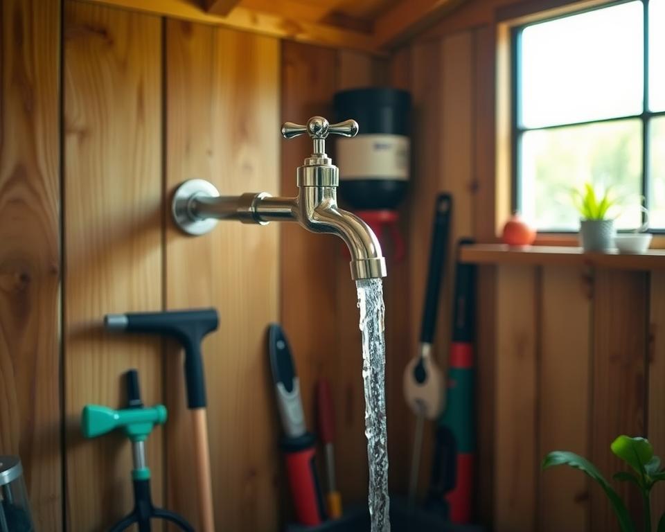 Wasserhahn Installation im Gartenhaus