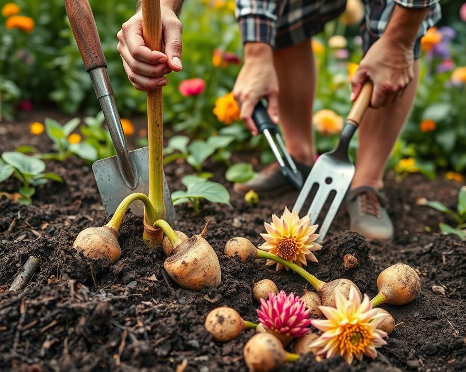 Werkzeuge Dahlien ausgraben