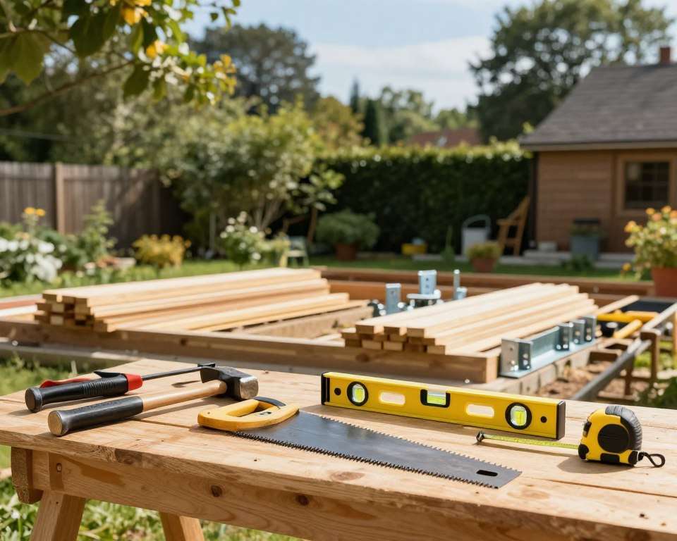 Werkzeuge für Gartenhaus Unterkonstruktion
