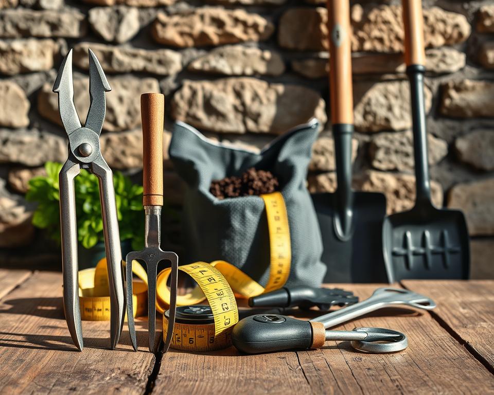 Werkzeuge für Gartenmauer