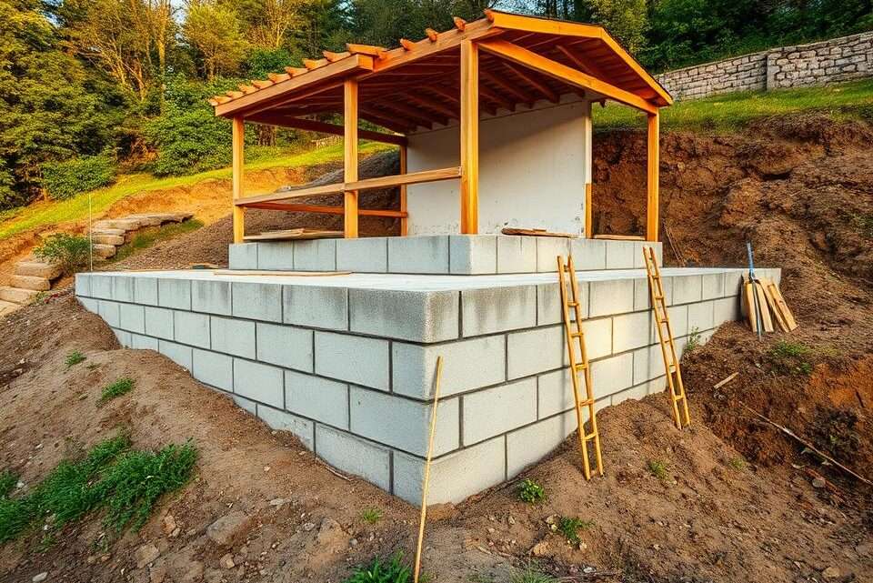 Anleitung: Wie man ein Gartenhaus-Fundament an einer Hanglage baut