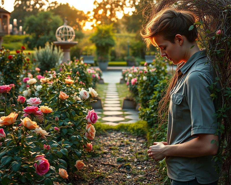 Wildtriebe kontrollieren in Rosengarten Wildtriebe kontrollieren in Rosengarten