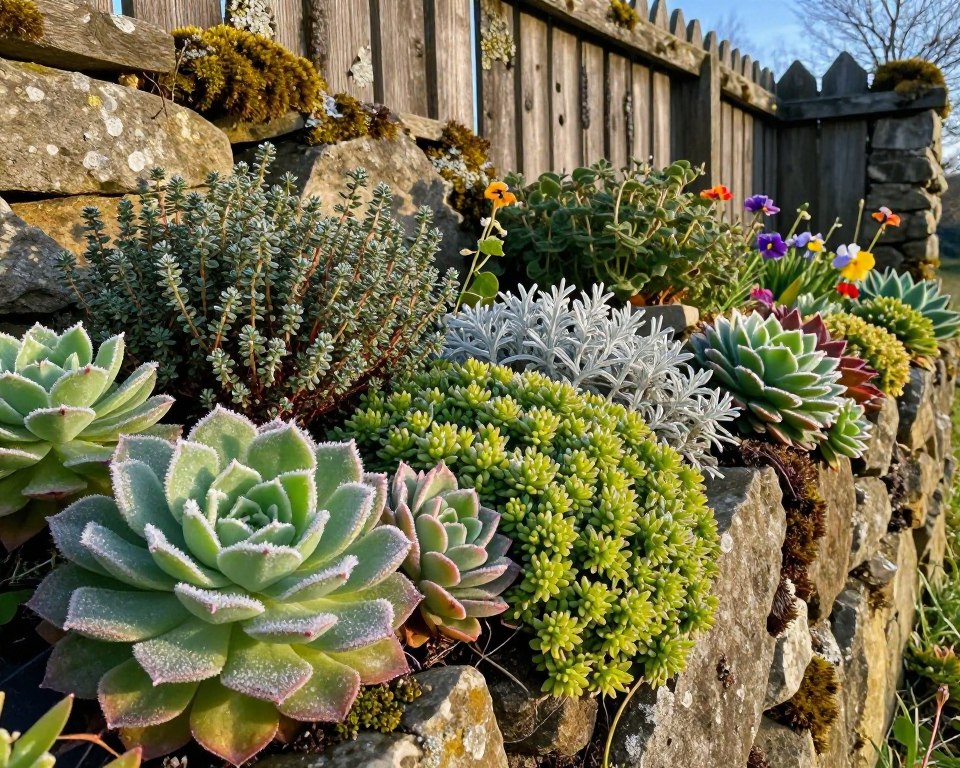 Winterharte Fugenpflanzen für Mauern