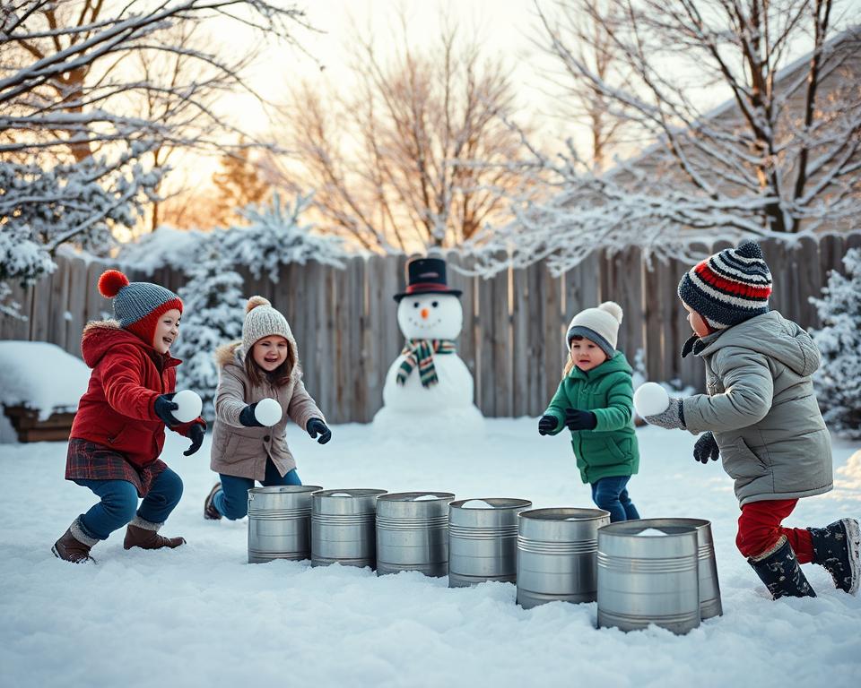 Winterliche Ballspiele und Dosenwerfen