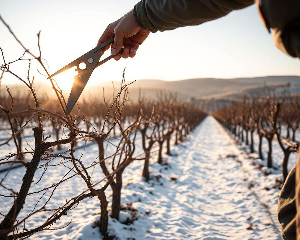 Winterschnitt bei Weinreben