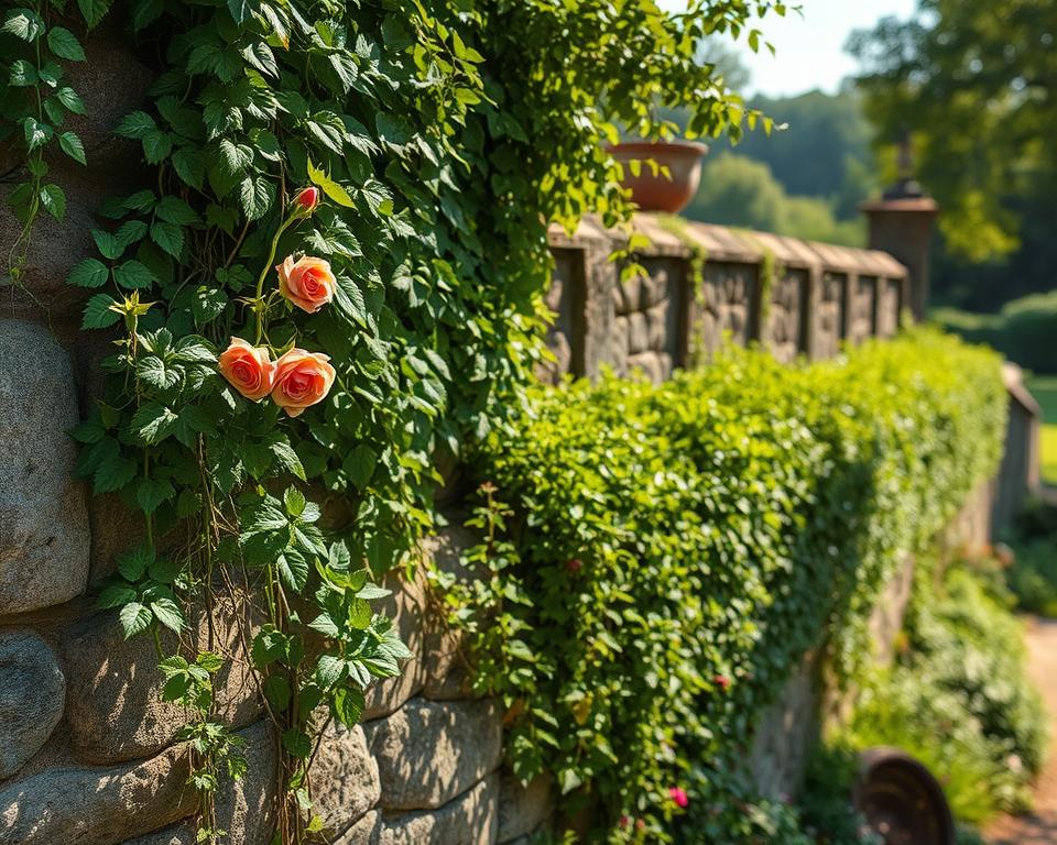 Zaun mit Kletterpflanzen