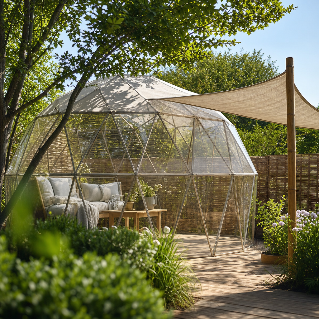 Beschattung und Sichtschutz für transparente Garten-Iglus planen