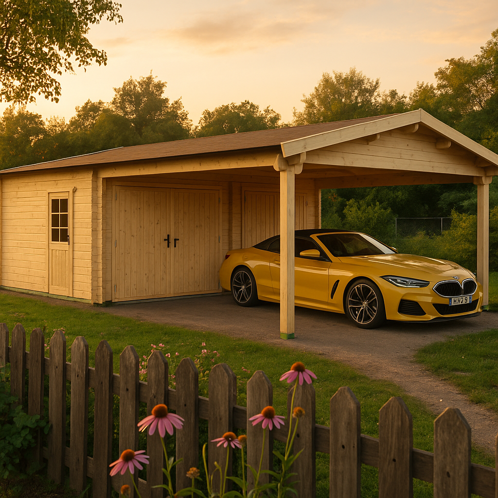 Fjordholz Doppelgarage mit Carport Modell Erki 70, Fjordholz Doppelgarage mit Carport Modell Erki 70,