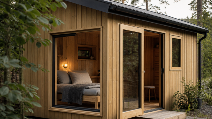 Fensterorientierung im Holz-Campinghaus mit Schlafplatz planen