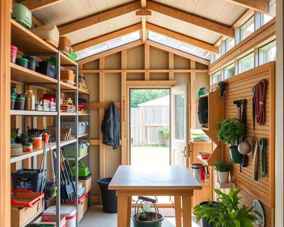 funktionale Einrichtung Gartenschuppen Stauraum