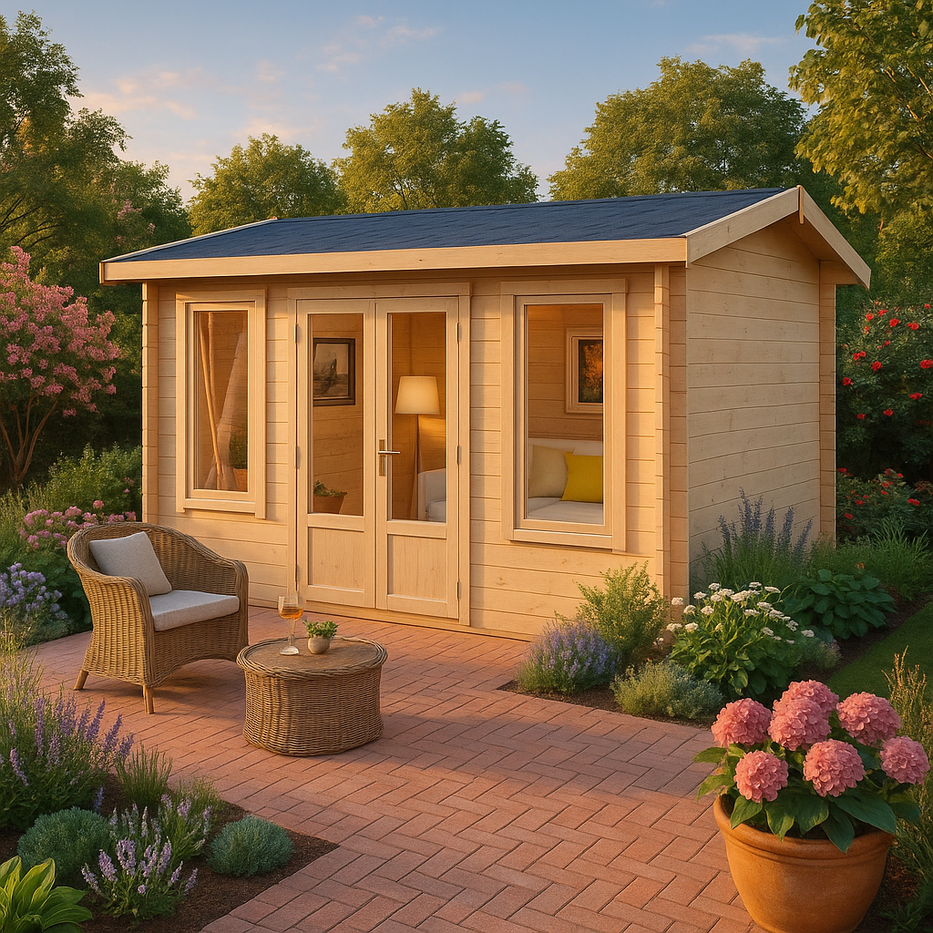 Gartenbüro aus Holz “Eva D” 4x3m | Luxuriöses Gartenhaus 12m² | Holzblockhaus