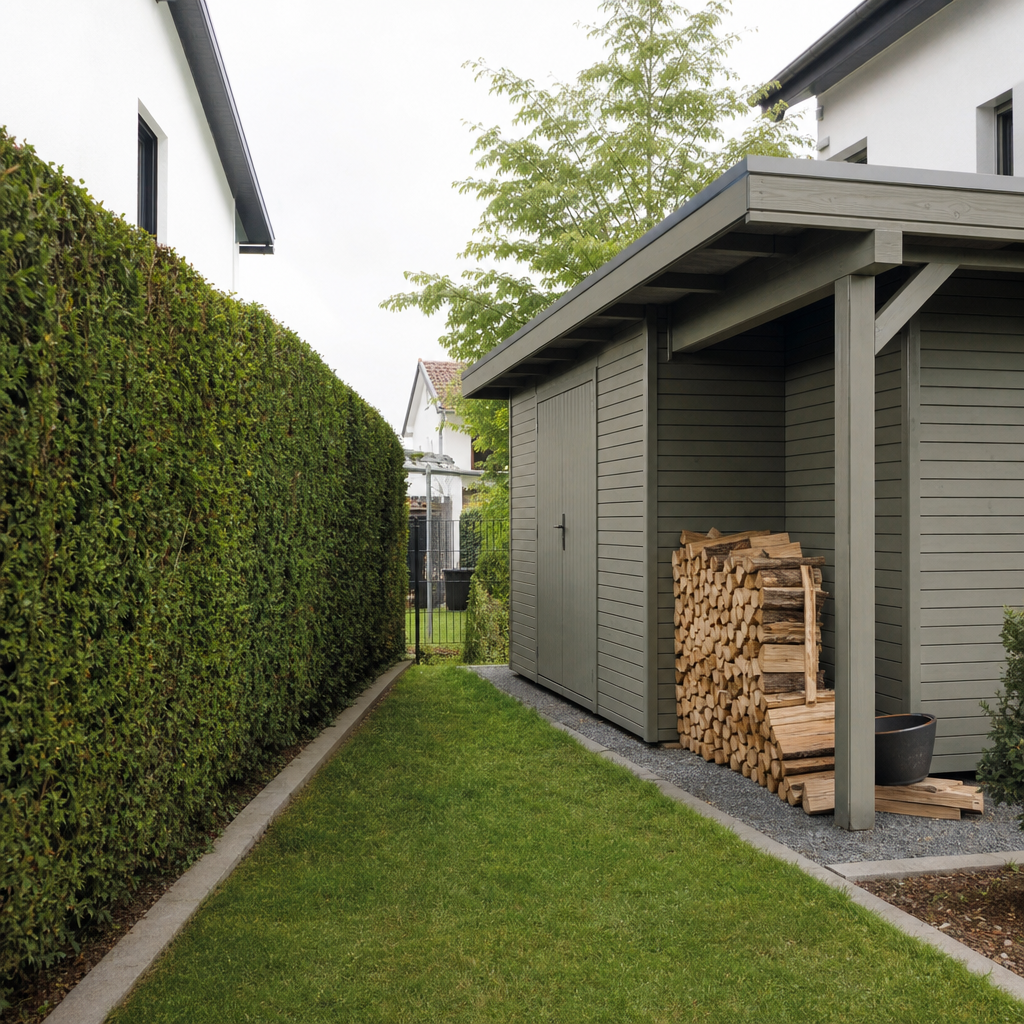 Gartenhäuser mit offenem Seitendach: Abstände und Grenzbebauung prüfen