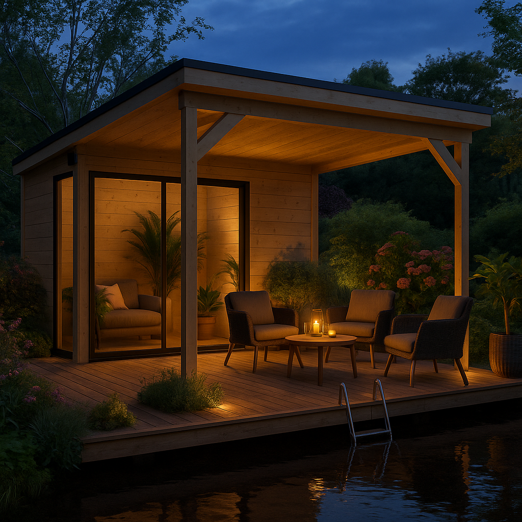 3x3m Fjordholz Gartenhaus Modell Amrum-1 mit Vordach| Rabatt: 26%