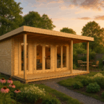 Fjordholz Gartenhaus Modell Kevin 44 mit Vordach