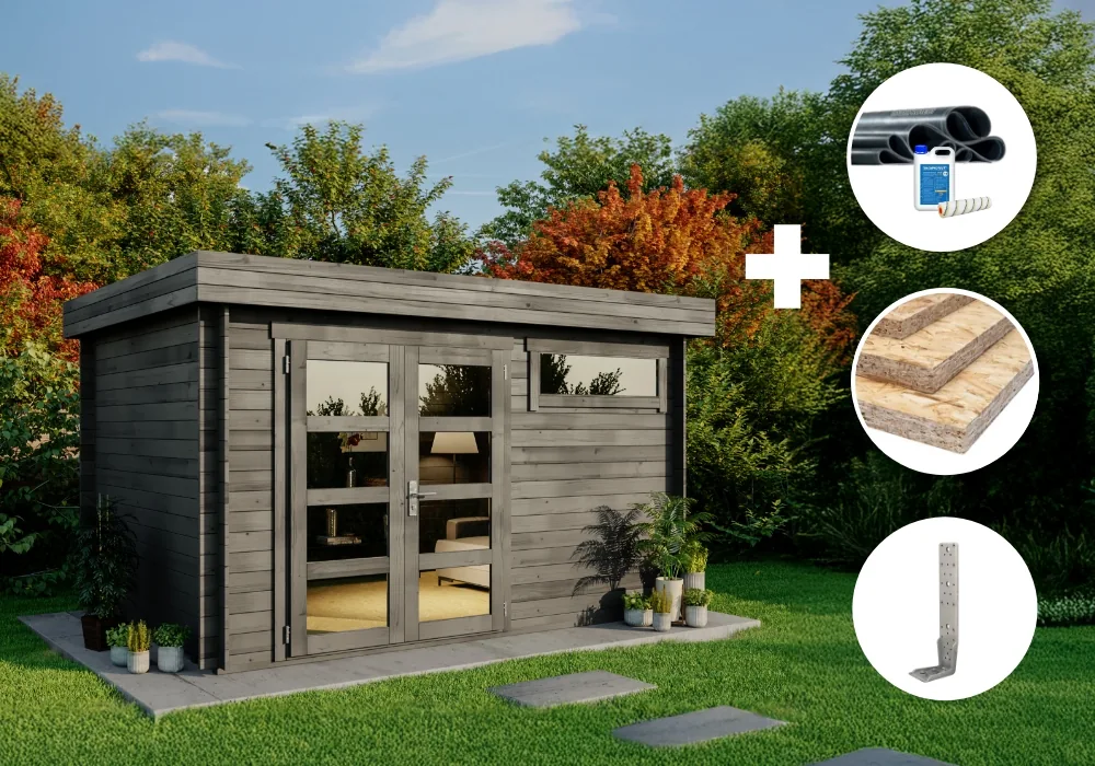 ECO Set - Gartenhaus Leandro - 28 - grau|4x3m