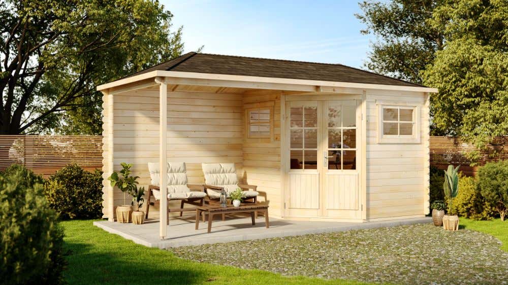 5-Eck Gartenhaus mit Anbau Modell Franz - 28|5x3m|Rabatt:23%