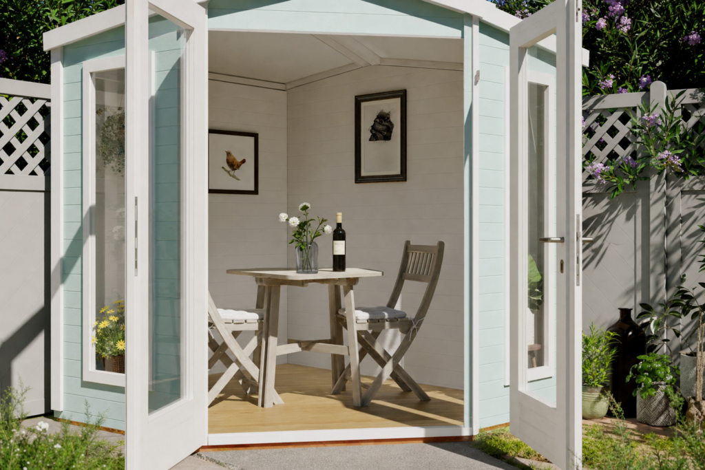Fjordholz Garten- und Gerätehaus Modell Lucy – Quadratischer Grundriss mit 9 Quadratmetern Fläche Das Garten- und Gerätehaus besitzt eine Länge und Breite von jeweils 